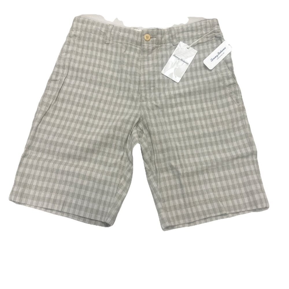 Tommy Bahama Sea Spray Check Linen Blend Stretch Shorts Men's Medium Twill - Picture 3 of 11